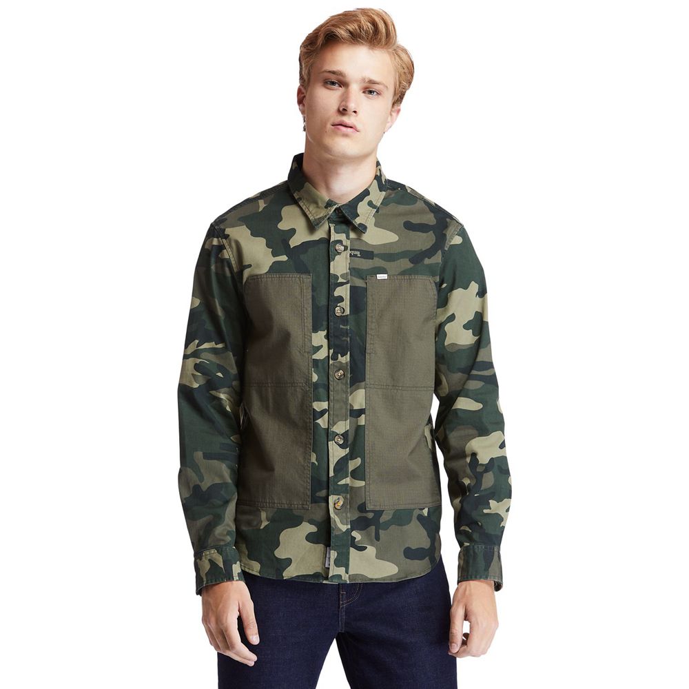 Camisa Timberland Hombre Mixed-Media Camo Utility Over Verde Oliva - Chile XLG-876920